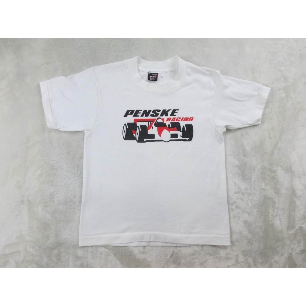 VINTAGE Fruit Of The Loom Shirt Boys 10/12 White Penske Racing Kids Youth